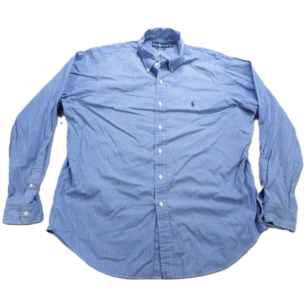 Ralph Lauren Shirt Men XL Classic Fit Blue White Striped Button Down Cotton Pony